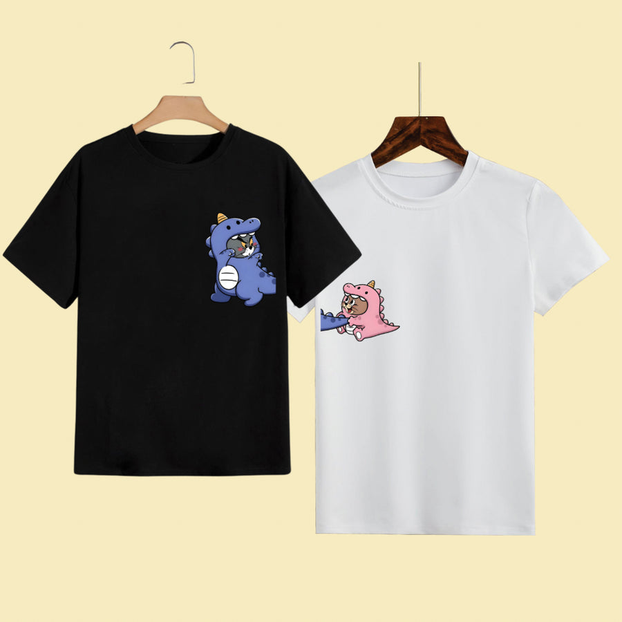Dino Tom & Jerry Chase Couple Unisex Tees - Pack of 2 (Front Design)