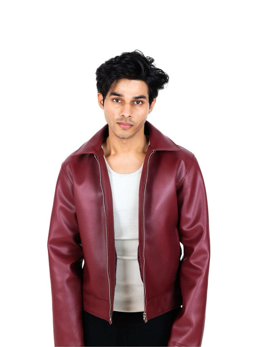 Classic Cherry Red Collar Leather Jacket – Dripstudios